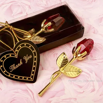 1 шт Хрустальный стеклянный цветок розы в коробке Красное золото Искусственная роза для свадебной вечеринки День матери Детское шоу для гостей