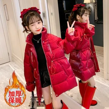 2023 Новая зимняя подростковая куртка для девочек в длинном стиле, сохраняющая тепло WIndbreaker пальто для девочки с высоким воротником, детская верхняя одежда 5-14 лет
