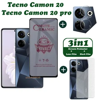 3 в 1 Защитная пленка для экрана конфиденциальности для Tecno Camon 20 Pro Антишпионское закаленное стекло для линзы Tecno Camon 20