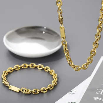  7 мм ширина модный квадратный браслет с цепочкой для женщин и мужчин простое ожерелье с удостоверением личности, полированный шарм, набор ювелирных изделий для вечеринок, подарок