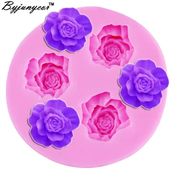 Byjunyeor F1012 3D Rose Эпоксидная УФ-смола Силиконовая форма Мини-форма для конфет, шоколада, льда, торта