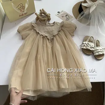 Girls' 2022 летняя корейская кружевная марлевая юбка Ушки маленькой девочки кружева сладкая принцесса платье детская одежда