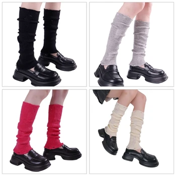 Harajuku Женщины Y2K Девушка Грелка для ног Длинные носки Панк Потертый Рваный Ребристый Трикотаж Эластичный чехол для ног Чулки Уличная одежда