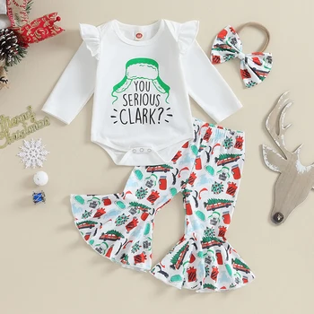 Listenwind Baby Girls Рождественские наряды Комбинезон с длинным рукавом с оборками и брюками Повязка на голову Комплект одежды для новорожденных для 0-12 месяцев
