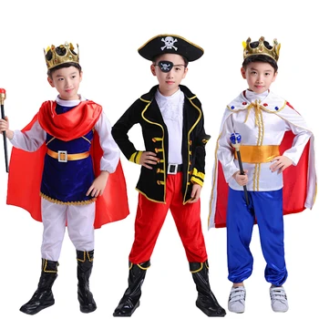Lolanta Дети Мальчики Пиратская ролевая игра Костюм Набор Ребенок Хэллоуин Принц Корона Очаровательный Костюм Косплей Вечеринка Король Наряды