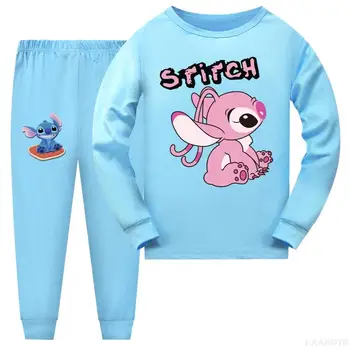 Stitch Весна Осень Детская одежда Комплекты одежды для сна для мальчиков Детская пижама Детские пижамы Девочки Хлопок Мультфильм Пижама