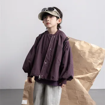 Детская одежда Детская куртка с пышными рукавами 2024 Новая модная весна-осень однотонная повседневная детская простая красивая куртка