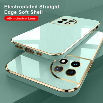 Для OnePlus Case 11 Квадратная золотая рамка Телефон Coques One Plus 1+ 11 OnePlus11 5G 6,7-дюймовая мягкая силиконовая задняя крышка Fundas