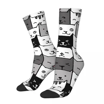  Забавный сумасшедший носок для мужчин Кошки Печать Хип-хоп Винтаж Мультяшный стиль Бесшовный узор Печатный носок для мальчиков Экипаж Новинка Подарок