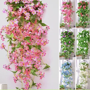 Искусственная висячая лоза Поддельные сады ипомеи Висячие свадебные зимние жасмин 100 см Indoor Silk Flower Decor