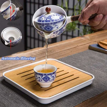 Керамический чайник с деревянной ручкой Кастрюля с боковой ручкой Бытовой чайник Кунг-фу Улун с фильтром Креативная черная керамика Чайная посуда