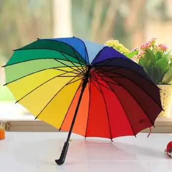 креативный прямой ветрозащитный радужный зонт с длинной ручкой для женщин и мужчин солнечный и дождливый зонтик LX8263