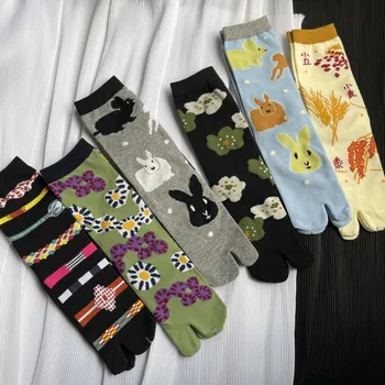  мультяшный арт таби носки для женщин японский харадзюку с раздельным носком носки высокое качество гребенной хлопок тонкий экипаж симпатичные носки с двумя пальцами
