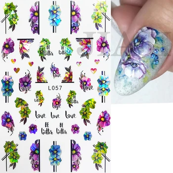  Наклейка для ногтей Водонепроницаемые блестящие клейкие наклейки для ногтей Цвет Цветок Любовные линии Украшение для ногтей Aurora Silver Design