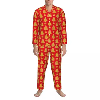 Причудливая рождественская елка пижамы осенняя золотая звезда винтаж оверсайз пижамные комплекты мужской с длинным рукавом теплый ночной принт домашний костюм