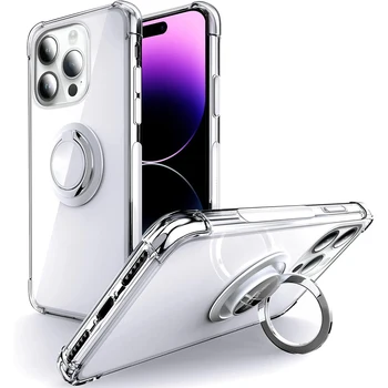 Прозрачный магнитный держатель Кольцо Чехол для телефона для IPhone 13 12 Mini 15 14 11 Pro Max X XS XR 7 8 Plus Soft Shell Shockproof Cove