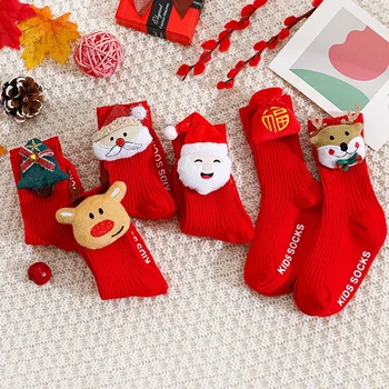 Рождественские детские нескользящие носки на полу Большой красный детский Midtube Bao Bao Новый год Instagram Носки Взрыв