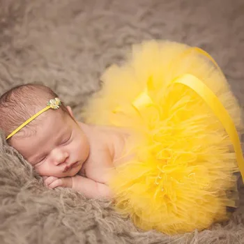  Симпатичные детские желтые юбки-пачки для девочек ручной работы пушистый тюль балетные юбки с точечным бантом и цветочной повязкой на голову для новорожденных