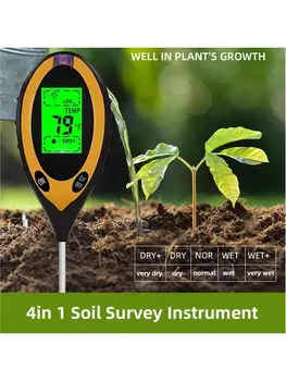 Цифровой 4 в 1 Почвенный PH-метр Монитор влажности Температурный тестер солнечного света для садоводческих растений Земледелие с Blacklight Garden To